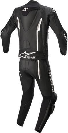 the alpine race suit is shown in black and white