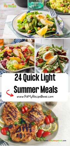 24 Quick Light Summer Meals recipe ideas to create for a breakfast, lunch or dinner that are simple, healthy food for family, kids or a crowd. Simple Healthy Food, Light Lunch Recipes, Summer Squash Pasta, Crowd Recipes, Chicken Caesar Salad Wraps, Caesar Salad Wrap, Light Dinners, Food For Family, Thm Dinner