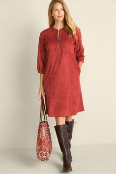 Martine Faux Suede Dress Zipper Placket, Faux Suede Dress, Skirts Outfits, Favorite Boots, Suede Dress, Women Plus Size, Tiered Skirt, Faux Suede, Fashion Ideas