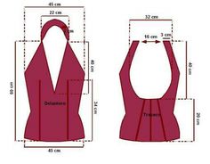 the size and measurements for a women's top with an open back, front and back views