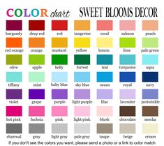 color chart with different colors and text that says,'sweet blooms decors '