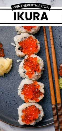 sushi on a plate with chopsticks next to it and the title overlay reads