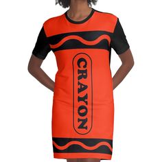 Loose and casual fit jersey t-shirt dress. Printed polyester blend front panel, solid color 100% cotton back/sleeves/rib. Size range XS-2XL. Orange Crayon - Group Costume - Funny halloween costume Crew Neck Cotton Streetwear Dress, Crew Neck Cotton Dress For Streetwear, Cotton Crew Neck Streetwear Dress, Fitted Cotton T-shirt Dress With Crew Neck, Fitted Cotton T-shirt Dress With Short Sleeves, Fitted Cotton T-shirt Dress With Graphic Print, Cotton Fitted T-shirt Dress With Crew Neck, Crayon Costume, Funny Halloween Costume