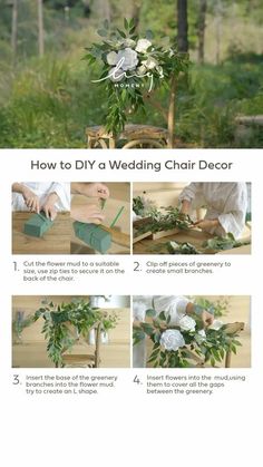 how to make a diy wedding chair decor with flowers and greenery on the back