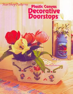 an advertisement for decorative doorstops with flowers in a basket