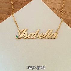 "Stunning Emerald Name Necklace! Beautiful Isabella Birthstone Name Chain! ORDER ANY NAME! FREE SHIPPING! ORDER ANY BIRTHSTONE! GENUINE EMERALD SWAROVSKI CRYSTAL BIRTHSTONE! Isabella Style Name Necklace In Uber Lux 18K Yellow Gold Plated Sterling Silver! Crafted In Stunning SOLID 18K Yellow Gold Plated .925 Sterling Silver! Why Not Treat Yourself To This Super Glam Necklace! Personalized Jewelry Is The Perfect Gift For Everyone In Your Life....Including YOU! * HAND-MADE IN THE U.S.A. * Choose An May Birthstone Name Necklace For Birthday, Gold Custom Name Necklace For Birthday, Gold Birthstone Nameplate Necklace For Birthday, Elegant Gold Name Necklace With Birthstone, Birthday Yellow Gold Name Necklace, Isabella Name Necklace, Isabella Gold Necklace, Isabella Necklace, Lux Gifts