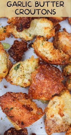 garlic butter croutons with text overlay