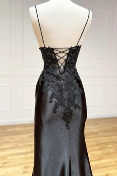 Experience the Beatrice Dress. Sheath Style, Elastic Satin Fabric, and Appliques & Beadwork make it the epitome of elegance. Stand out at prom with KissProm. Black Lace Formal Dress, Black Lace Evening Dress, Lace Long Prom Dress, Spaghetti Strap Prom Dress, Lace Formal Dress, Black Dress Formal, Black Prom Dress, Black Prom