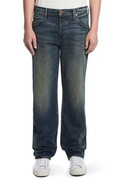 These comfortably broken-in jeans are cut for comfort from soft, low-stretch denim in a relaxed straight-leg fit. Zip fly with button closure Five-pocket style 98% cotton, 2% elastane Machine wash, tumble dry Imported Casual Jeans With Welt Pockets, Casual Straight Fit Flare Jeans With Pockets, Casual Flare Jeans With Pockets And Straight Fit, Casual Mid-rise Flare Jeans With Welt Pockets, Faded Jeans With Pockets And Straight Hem, Faded Jeans With Straight Hem, Dark Wash Relaxed Fit Jeans With Hip Pockets, Relaxed Fit Dark Wash Jeans With Hip Pockets, Dexter