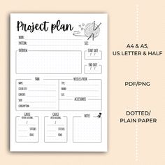 the printable project plan is shown in black and white