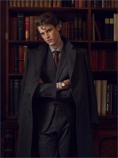 CANALI coat £1,250, suit £1,200, shirt £189 and tie £94.95; ROLEX Oyster Perpetual Day-Date 40, price on request Mens Fashion Suits, Pose Reference Photo, Mua Sắm, Poses For Men, Suit Fashion, Suit And Tie, Trench Coats, Double Breasted Suit Jacket, Pose Reference