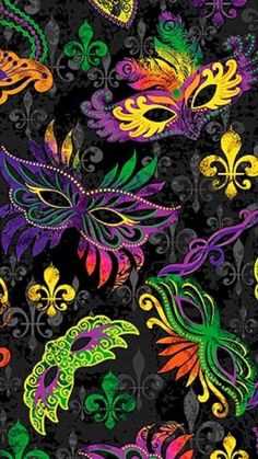 an image of colorful mardi gras mask pattern on black background for wallpaper