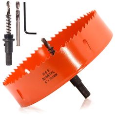 an orange and black tool holder with tools attached to it