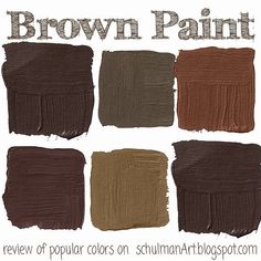 brown paint swatches on white background with text that reads, brown paint review of popular colors on schunnart blog