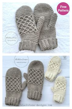 two pictures of mittens and gloves with text that says free pattern