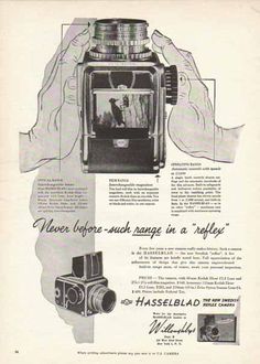 an advertisement for hasselblad's camera, which was introduced in the 1950's