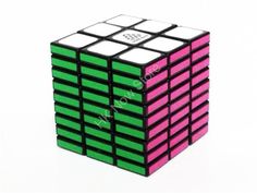 a rubik cube is shown with pink and green squares on the top, and black sides