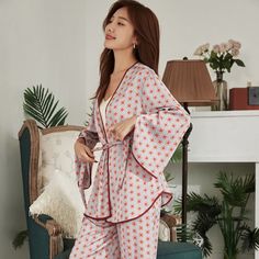 Get on a Summer shopping spree and get your closet adorned with this beautiful Spring Autumn Ladies Soft 3 Piece Pj Set. The contrasting shades and patterns on the robe make it an excellent choice for loungewear and sleepwear. Also, you can get this set to gift your best friend or partner, the perfect attire for their daily relaxation needs. This loungewear is all you need to help relax at home. They are soft and easy to touch which projects versatility and effortless grace in every step you tak Multicolor V-neck Sleepwear For Loungewear, Cotton Sleepwear With Kimono Sleeves, Cotton Sleepwear With Kimono Sleeves For Loungewear, Casual Loungewear Set With Kimono Sleeves, White Sleepwear With Kimono Sleeves For Loungewear, Multicolor V-neck Kimono For Loungewear, Casual Robe With Kimono Sleeves For Loungewear, Lounging Outfit, Pyjama Satin