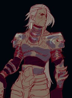 a drawing of a female character in armor