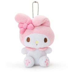 a hello kitty keychain with a pink bow on it's head and paws