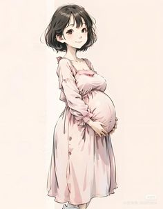 a drawing of a pregnant woman in a pink dress