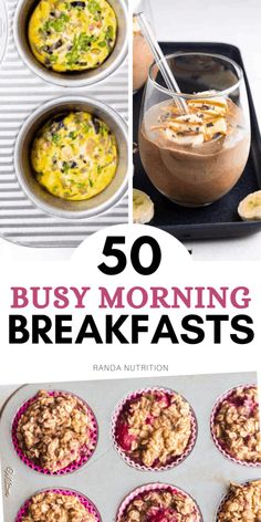 breakfast muffins with text overlay that reads 50 busy morning breakfasts