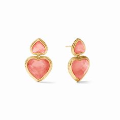 A heart-shaped gemstone enhanced with twisted golden wire detail dangles from an additional heart gem.