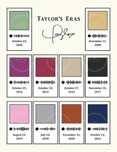 the color chart for taylor's eras