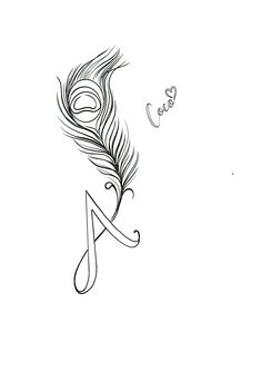 a black and white drawing of a peacock's tail with the letter a on it