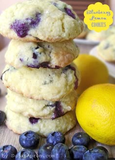 blueberry lemon cookies stacked on top of each other