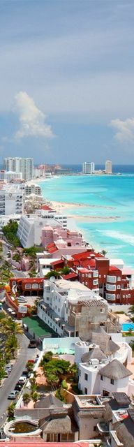 an aerial view of the beach and ocean in cancuen, mexico on a sunny day