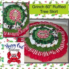 two christmas wreaths on top of each other with the words grin'o'ruffled tree skirt