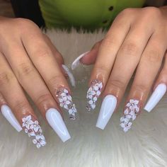 Colors Nails, White Coffin Nails, Pedicure Designs, Floral Nail Art, Nailed It