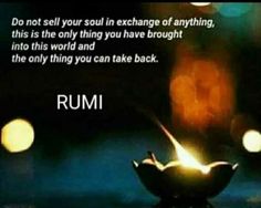 a candle with the words rumi on it