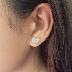 This beautiful pair of Moissanite earring studs features two 5*7mm/ 0.8 carat pear Moissanite and two 5*7/ 1 carat emerald Moissanite side by side. Total weight of Moissanite 3.6 carat. The Toi Et Moi design was famous since 1796 and it is most trendy design right now. The colorless Moissanite make these earrings dazzling and bright. You can choose the material of 14k solid yellow gold or 14k solid white gold. The texture of gold feels more standing out, and the white gold is more casual daily l Elegant Bride Earrings, Pear Diamond Earrings, Wedding Jewelry For Bride, Pear Earrings, Tiffany Diamond, Luxe Jewelry, Bride Earrings, Solitaire Studs, Classic Earrings