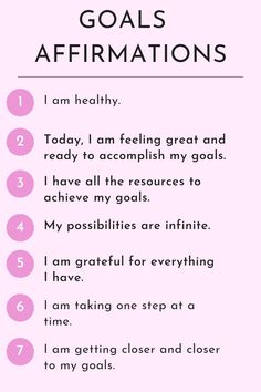 a pink poster with the words goals affirmations on it and an image of a