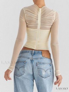 Lasaky - Sensual Sheer Mesh Zipper Long Sleeve Short Top Sheer Mesh Top, Mode Tips, Mesh Long Sleeve Top, Mesh Tops, Top Streetwear, Mesh Long Sleeve, Slim Fit Shorts, Party Tops, Casual Party