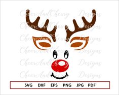 reindeer face with red nose and antlers svg file for cricut, silhouette or