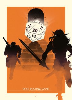 the poster for role playing game, with two people holding swords in front of a clock