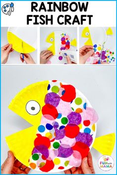 this paper plate rainbow fish craft is perfect for kids to make and use in the classroom