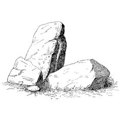 an ink drawing of two rocks in the water with one rock sticking out of it