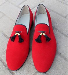 Crafted Leather Men Awesome Red Velvet Tassel Loafers Dress Shoes on Storenvy Elegant Summer Tassel Loafers Slip-on, Leather Sole Tassel Loafers For Party, Leather Sole Slip-on Tassel Loafers For Party, Party Tassel Loafers With Leather Sole, Party Slip-on Tassel Loafers With Leather Sole, Slip-on Tassel Loafers With Leather Sole For Party, Formal Suede Tassel Loafers For Spring, Red Tassel Loafers With Round Toe For Formal Occasions, Formal Spring Suede Tassel Loafers