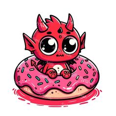 a cartoon character sitting on top of a donut with sprinkles and eyes