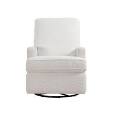 a white recliner chair sitting on top of a metal base