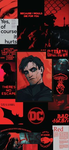 an image of batman collage in red and black