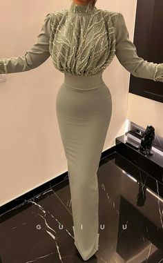 G4252 - Chic & Modern Sheath High Neck Beaded and Ruched Formal Gown P – GUIUU Green Blouse Outfit, Style Hijab Simple, Mickey Nails, High Neck Prom Dress, Hijab Dress Party, Hijab Simple, Wedding Dress Guide, Classy Prom Dresses, Cotton Outfit