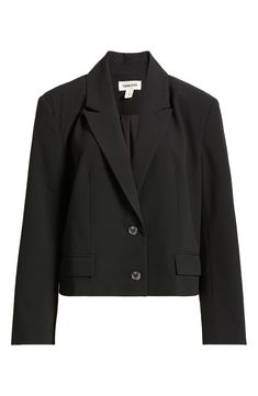 The classic blazer with peaked lapels and a two-button closure gets a modern twist with a cropped length. 21 1/2" length (size Medium) Two-button closure Peaked lapels Front flap pockets Lined 62%REPREVE® recycled polyester, 33% rayon, 5% spandex REPREVE recycled polyester is made from 100% post-consumer recycled plastic bottles Machine wash, tumble dry Imported Crop Blazer, Classic Blazer, Cropped Blazer, Fabric Gift Bags, Nordstrom Store, Fabric Gifts, Free Fabric, Anniversary Sale, Recycle Plastic Bottles