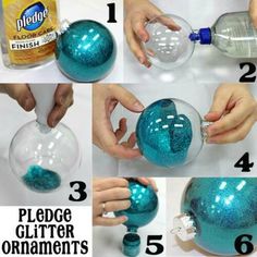 the instructions for how to make an ornament with blue and white glitters