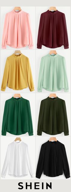 Pleated Detail Button Keyhole Back Chiffon Blouse Blouse Outfit Casual, Trending 2023, Skater Skirts, Blouse Casual Fashion, Batik Fashion, Fashionista Clothes