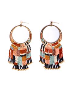 Beaded Handwoven Painted Desert Fringe Earrings (Aqua/Rust) - Mango + Main Handmade Beaded Earrings, Painted Desert, Glam Earrings, Kids Clothes Sale, Desert Painting, Handmade Earrings Beaded, Earring Cards, Miyuki Beads, Drop Beads